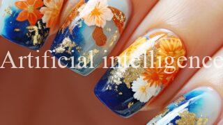 青と橙色の和モダンネイル #1137