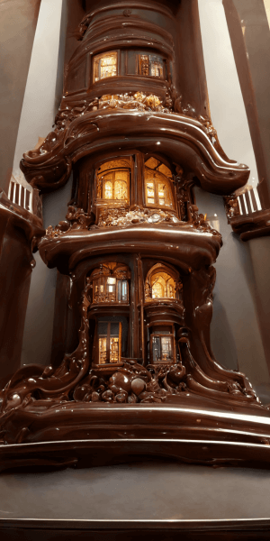とろけそうな甘いチョコレートでできたマンション・ホテルのイラスト チョコレート建築の壁紙 AIイラスト待受 縦長画像 delicious chocolate mansion illustration luxery hotel maison melty sweet chocolate