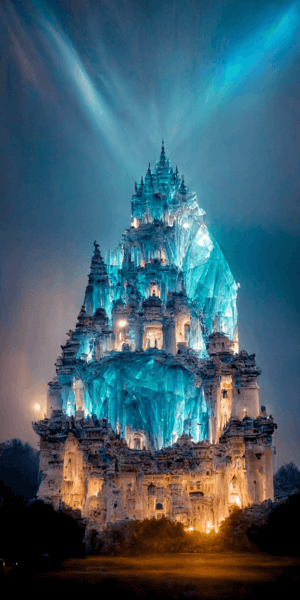 氷のお城の壁紙イラスト 冷たく輝く氷城のイラスト待受 AIイラスト待受 縦長画像 frozen crystal castle fiction art ice palace