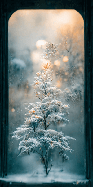 雪化粧の森の朝の壁紙イラスト 曇りガラスの向こうの冬の森の絵画風待受画像 Daha 壁紙 待受イラスト