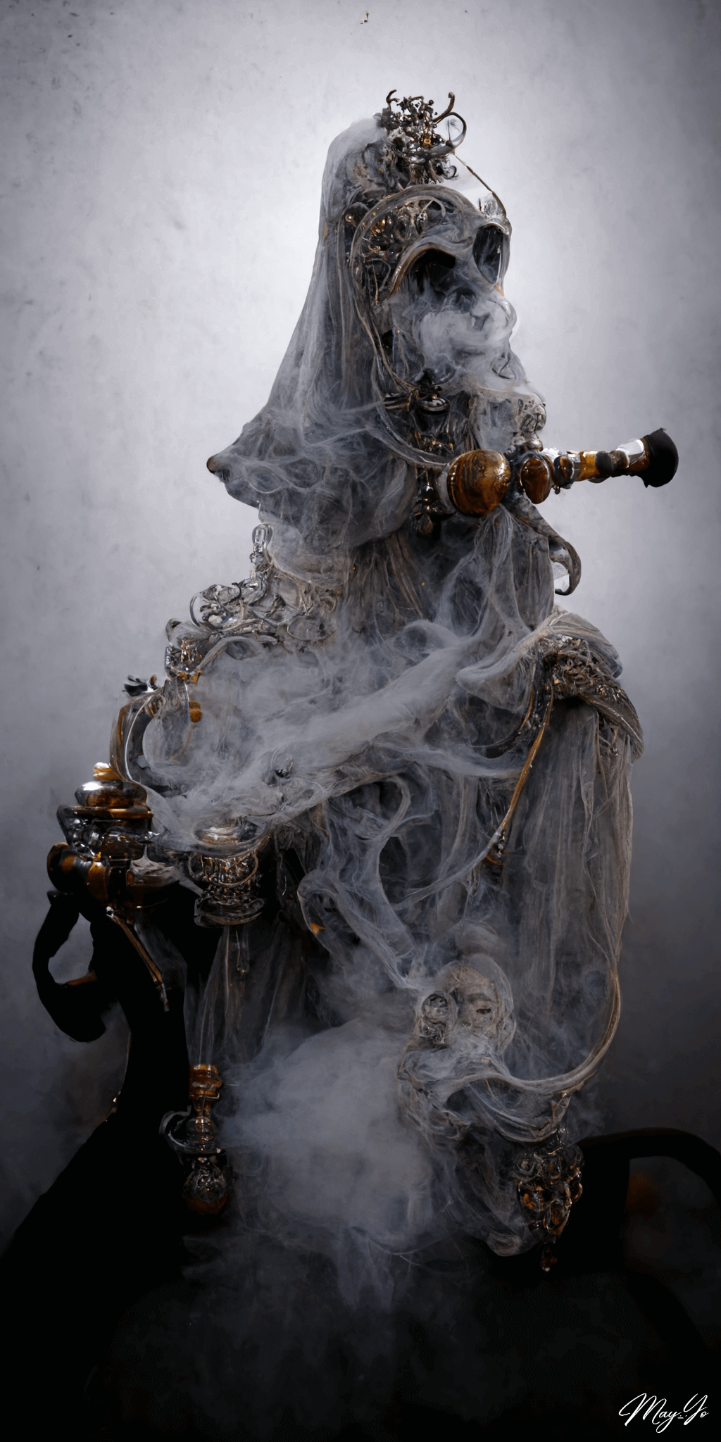 シーシャを吸うゴーストの壁紙イラスト 退廃的な貴婦人の死神の待受 AIイラスト待受 縦長画像 shisha ghost illustration fiction art