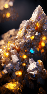 宝石の原石が輝く鉱山の壁紙イラスト 幻想的に光る鉱石のイラスト待受 AIイラスト待受 縦長画像 gem jewelry illustration mountain fiction grow ore