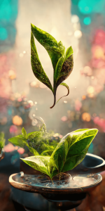 生き生きとした魔法植物 観葉植物の壁紙イラスト マンドラゴラの新芽の待受 AIイラスト待受 縦長画像 magical green illustration fiction art