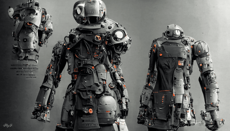 近未来的なロボット・パワードスーツのデザイン資料 デスクトップ用イラスト壁紙