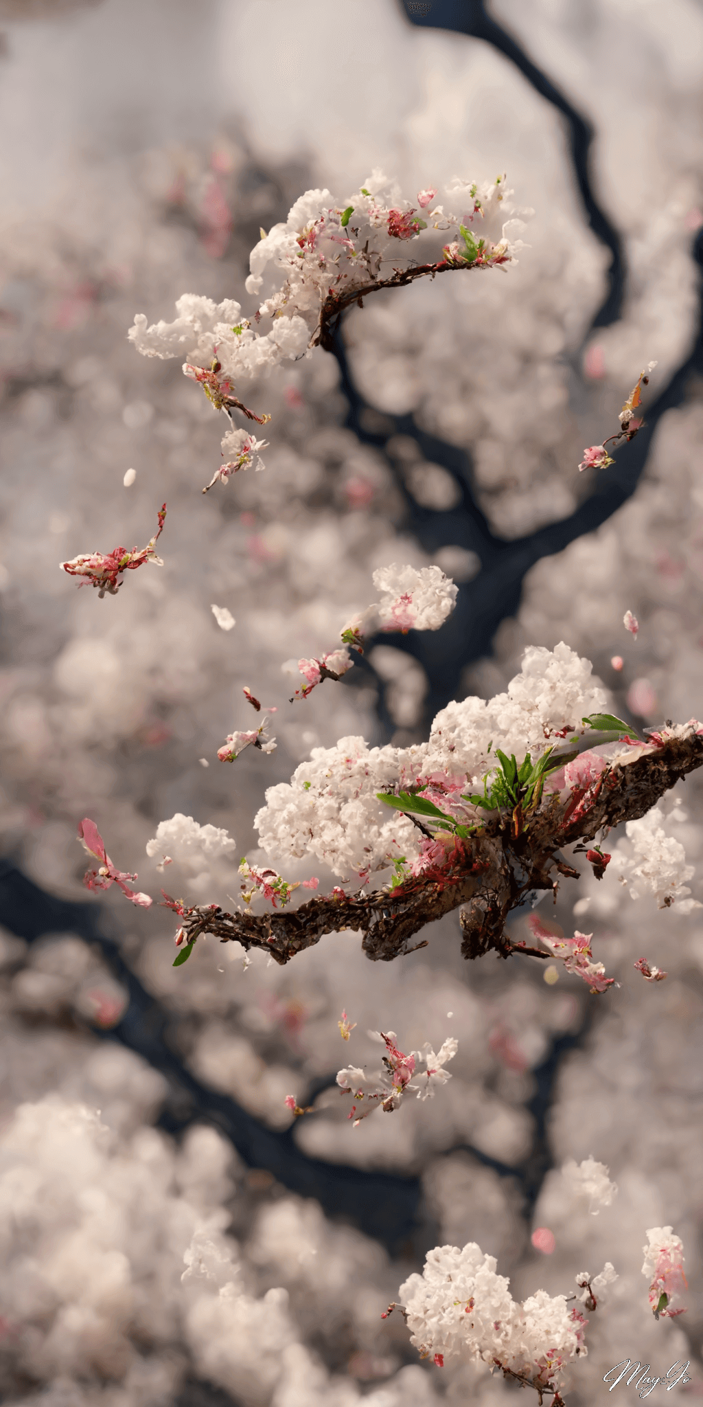 龍の遺伝子を持つ幻の桜の壁紙イラスト 龍と桜をイメージした待受 AIイラスト待受 縦長画像 phoenix dragon cherryblossom illustration fantasy sakura tree blooming