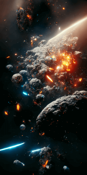 架空の宇宙戦争の壁紙イラスト 広大な宇宙のイメージの待受 AIイラスト待受 縦長画像 space battle illustration astronaut fiction art